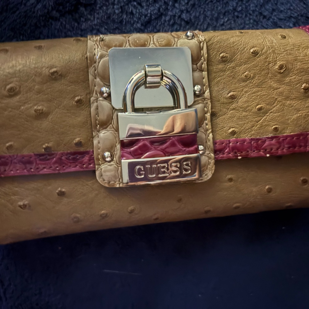Guess Gold and Red Clutch with Buckle